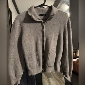 DAZY Two-Way Zipper Dual Pocket Gray Sweater
